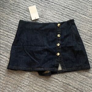 Zara Dark Indigo Denim Mini Skort with Gold-Tone Tag Accent